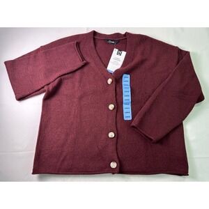NWT Member's Mark Women's Burgundy V Neck Relaxed Fit Soft‎ Knit Cardigan Large